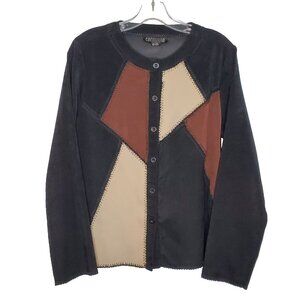 Patchwork Top Blouse M Black Brown Colorblock Open Stitching Boho 90s Y2K
